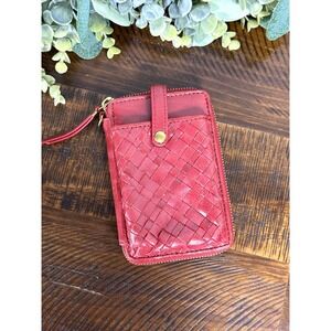 Elliot Lucca leather Woven wallet‎ red wristlet zip phone holder